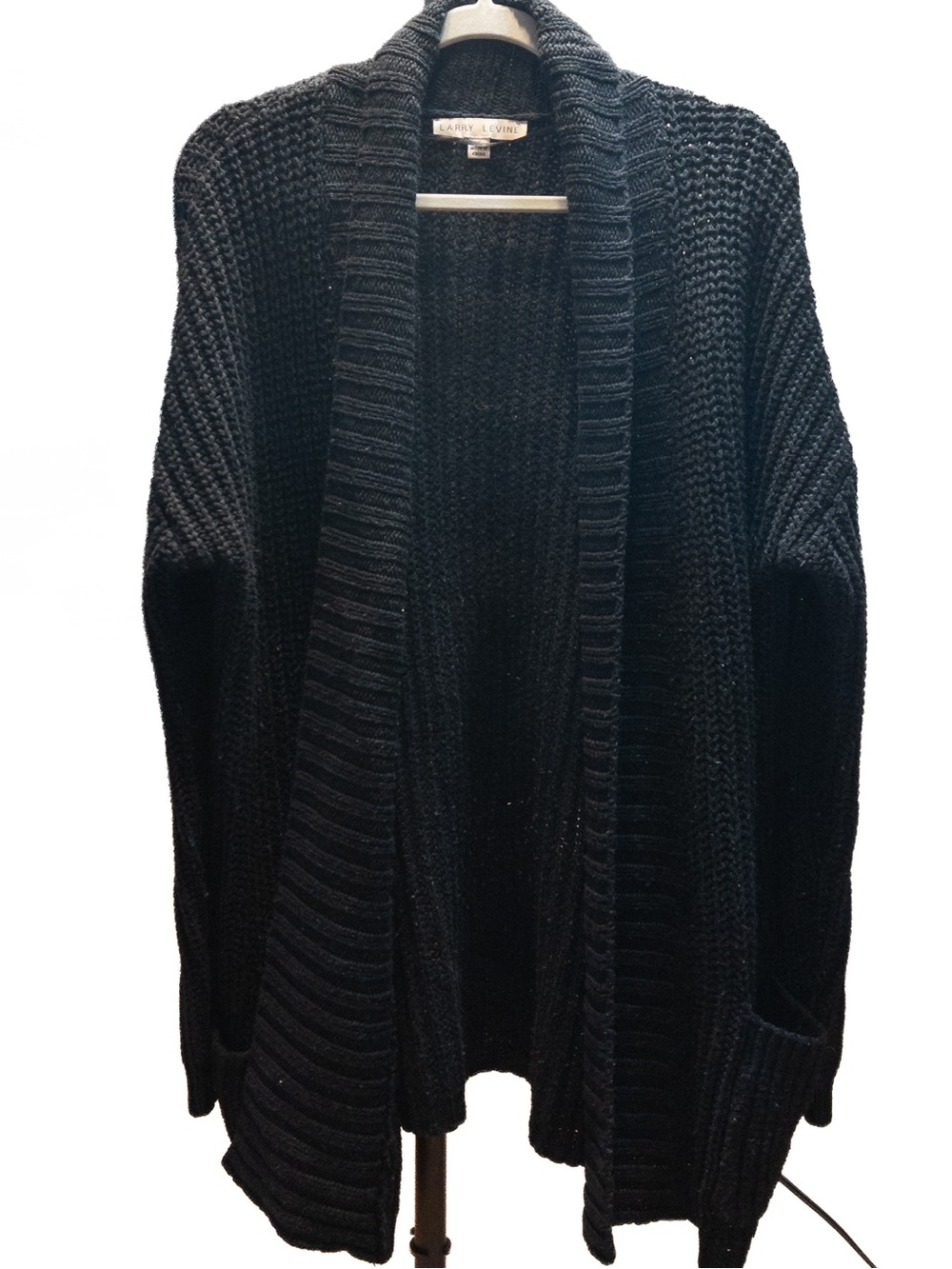 Larry Levine Women’s M Black Chunky Knit Open Front Cardigan Sweater